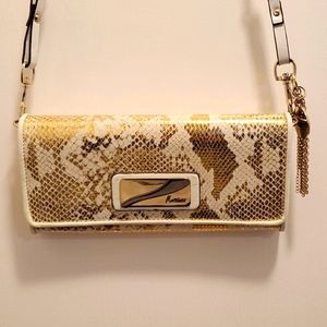 GUESS BY MARCIANO snake print gold & white crossbody clutch